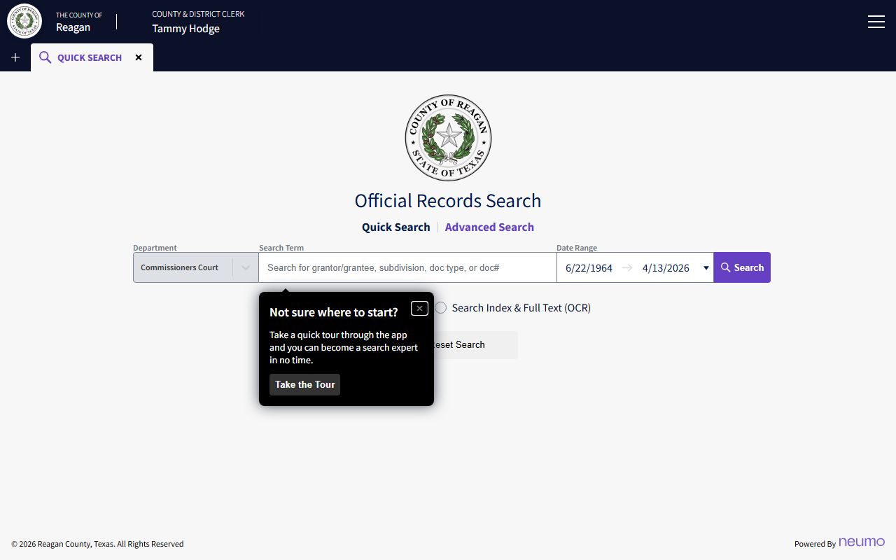 Reagan County court records official records portal search interface